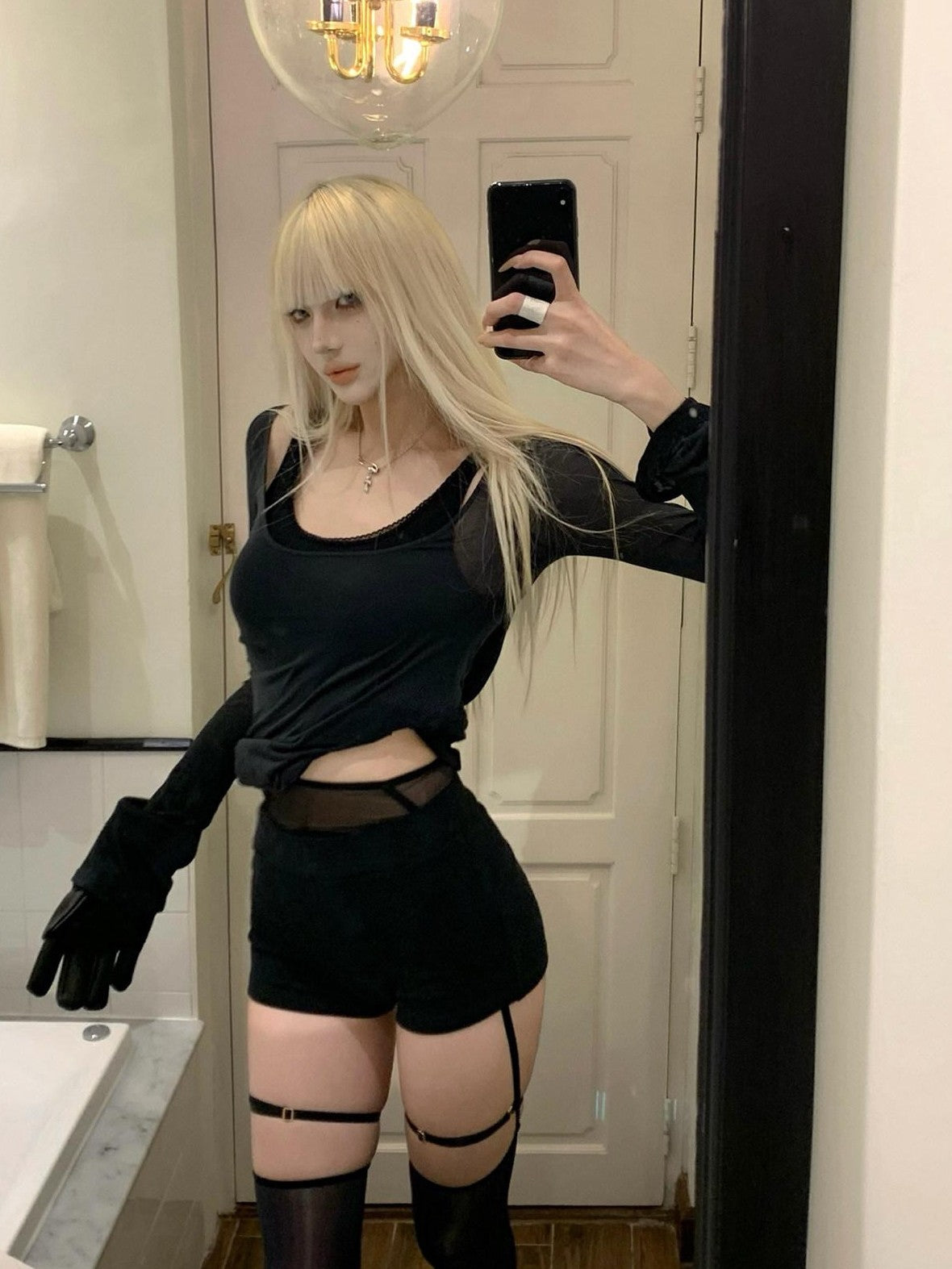 Rase le sol Phantom Assassin Hooded Camisole Sexy Women's Lace Casual Top & Shorts Sets