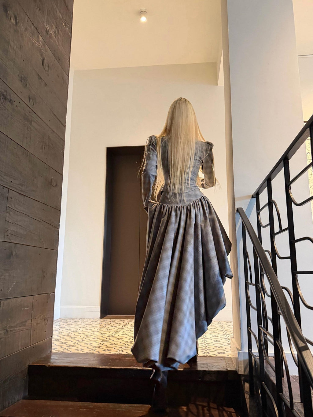 Rase le sol Plaid Faux Two Piece Top Asymmetrical Midi Skirt Women's Matching Skirt Sets