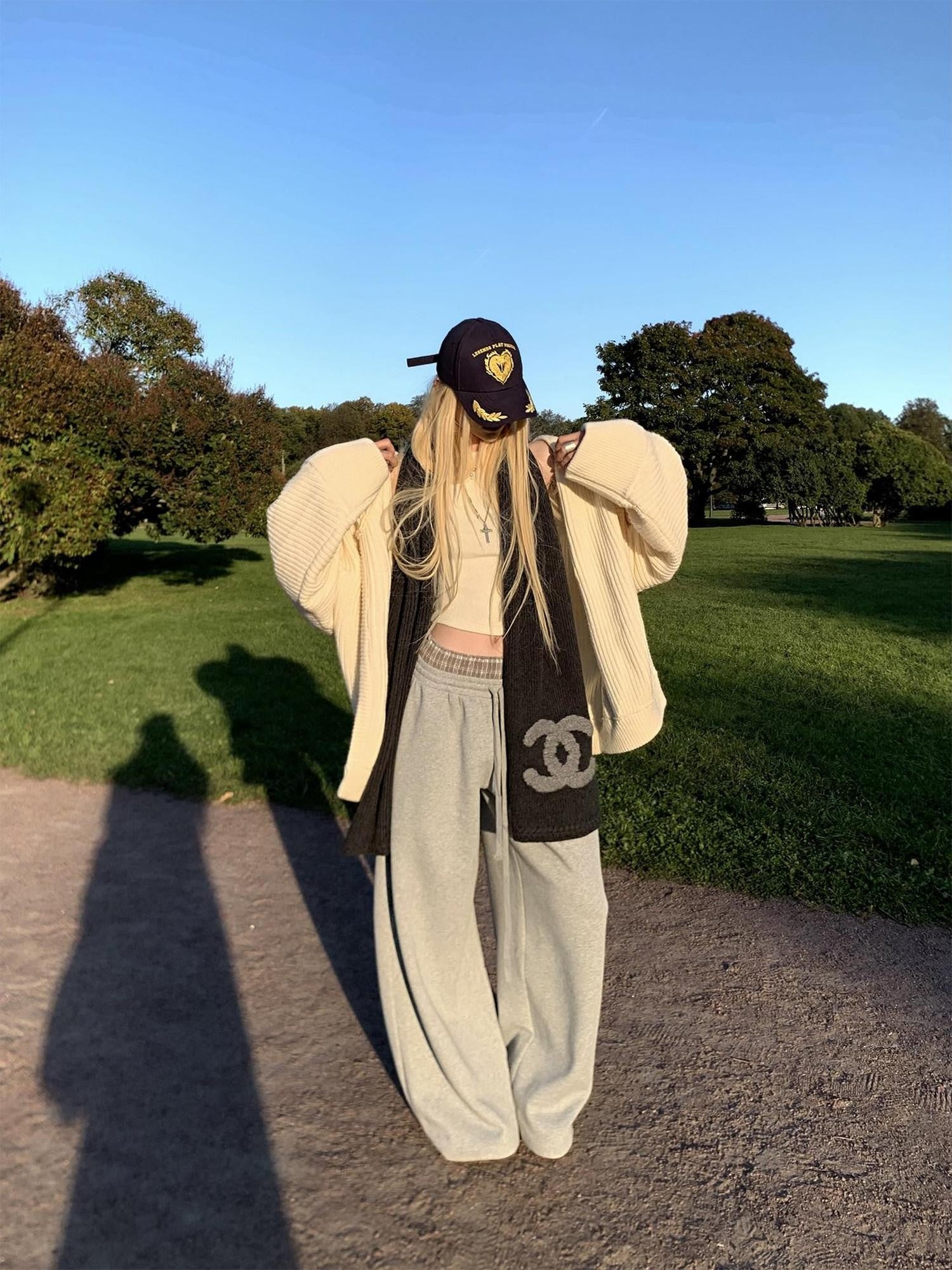 Rase le sol Plaid Patchwork Double Waistband Relaxed Straight Women's Wide-leg Pants