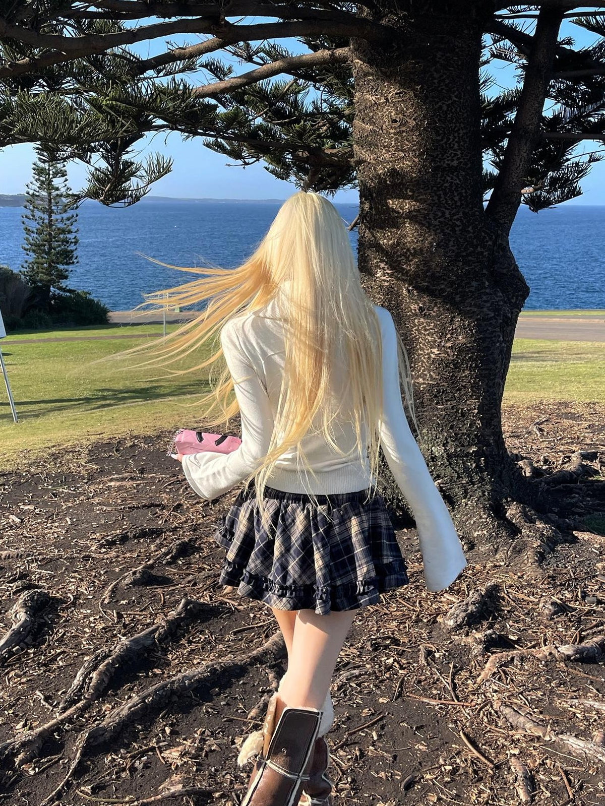 Rase le sol Plaid Puff Low Waist Women's Polyester Mini Skirts