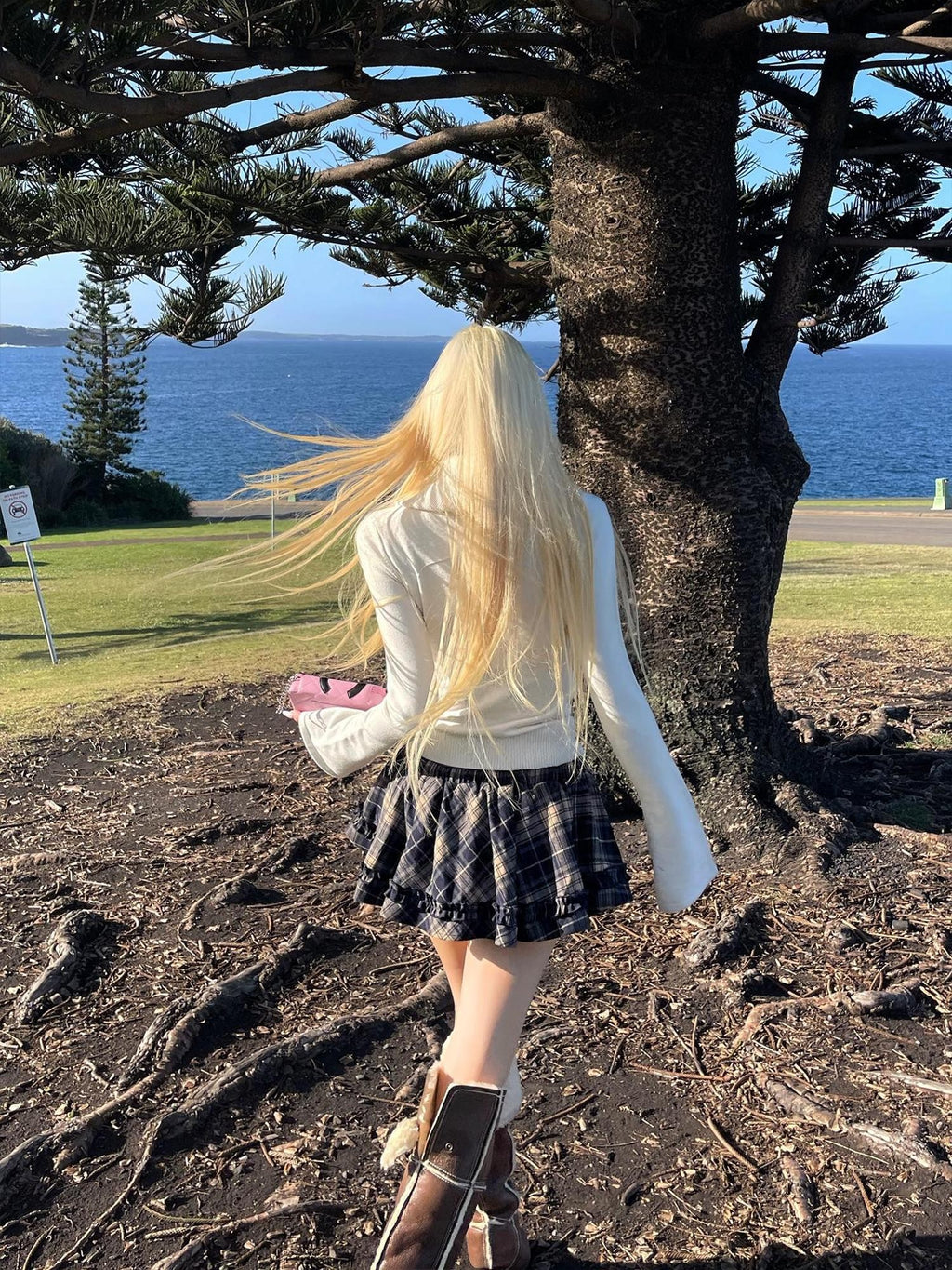 Rase le sol Plaid Puff Low Waist Women's Polyester Mini Skirts