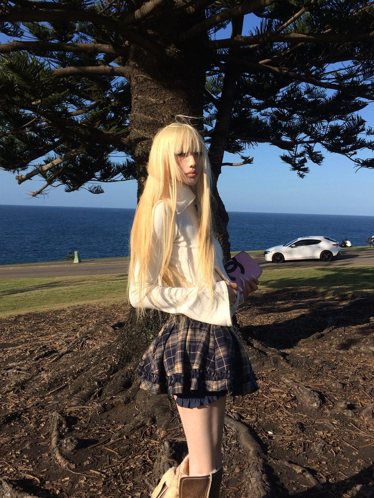 Rase le sol Plaid Puff Low Waist Women's Polyester Mini Skirts