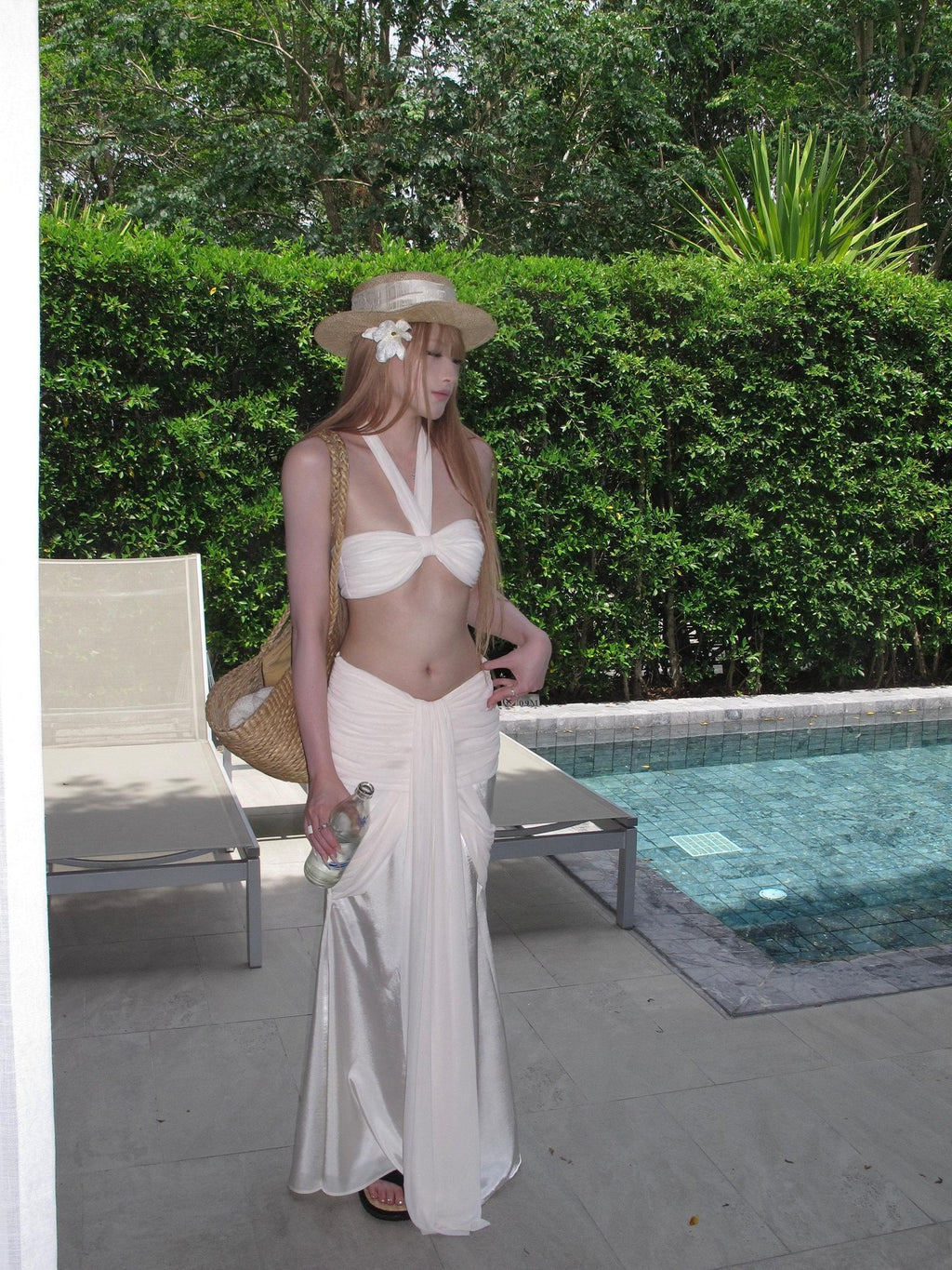 Rase le sol Pleated Ruched Bow Halter Neck Bandeau Top Women's Matching Skirt Sets