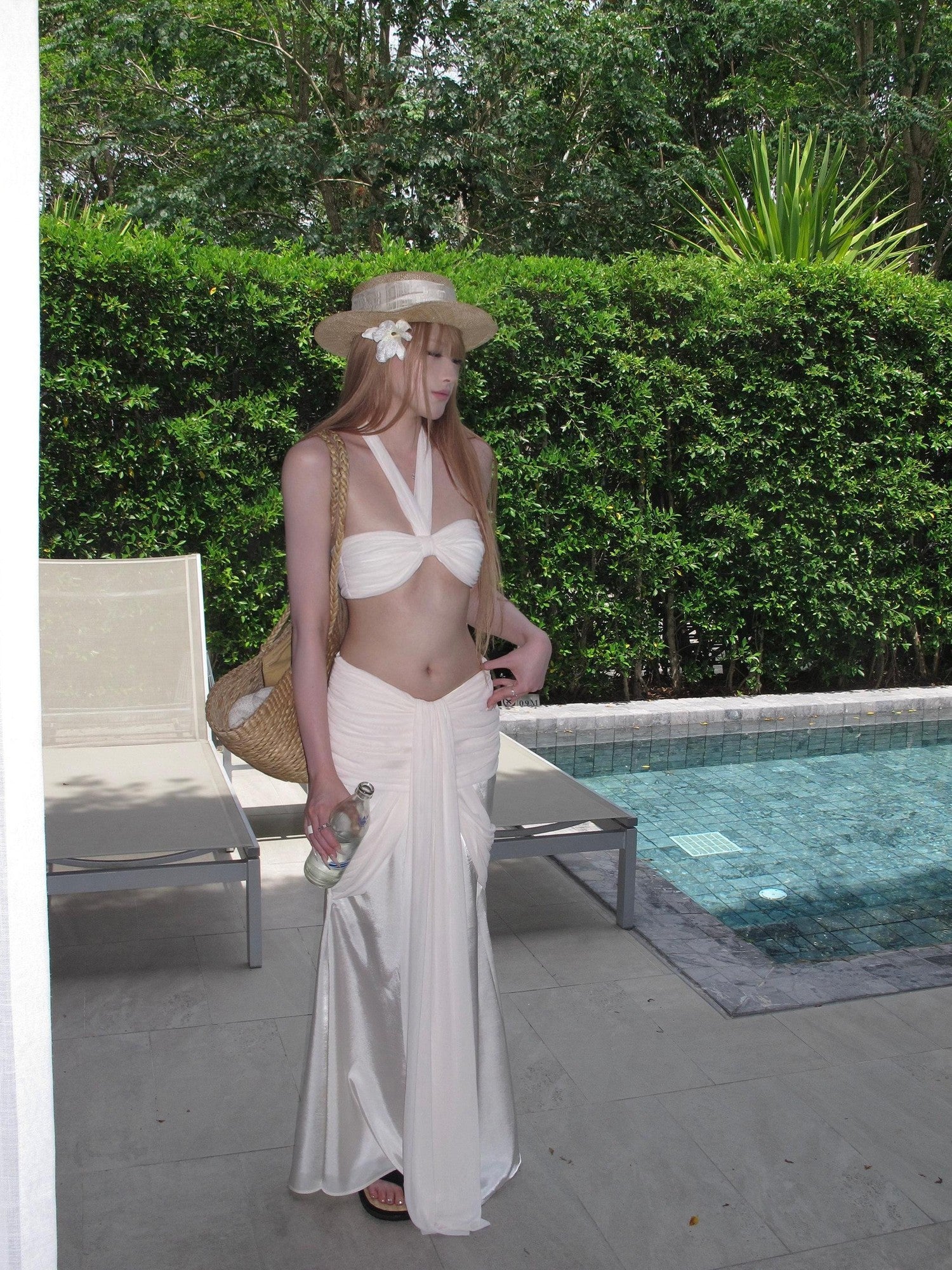 Rase le sol Pleated Ruched Bow Halter Neck Bandeau Top Women's Matching Skirt Sets
