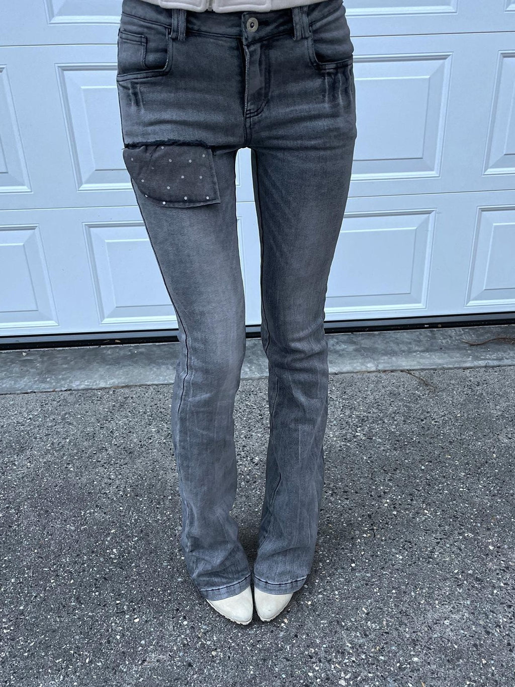 Rase le sol Polka Dot Pocket Low Rise Cotton Women's Bootcut Jeans