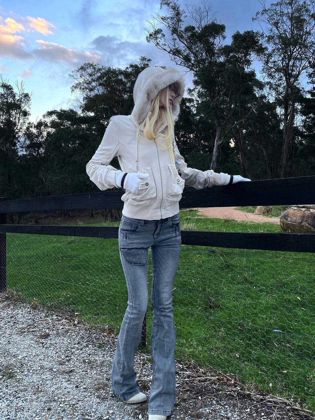 Rase le sol Polka Dot Pocket Low Rise Cotton Women's Bootcut Jeans