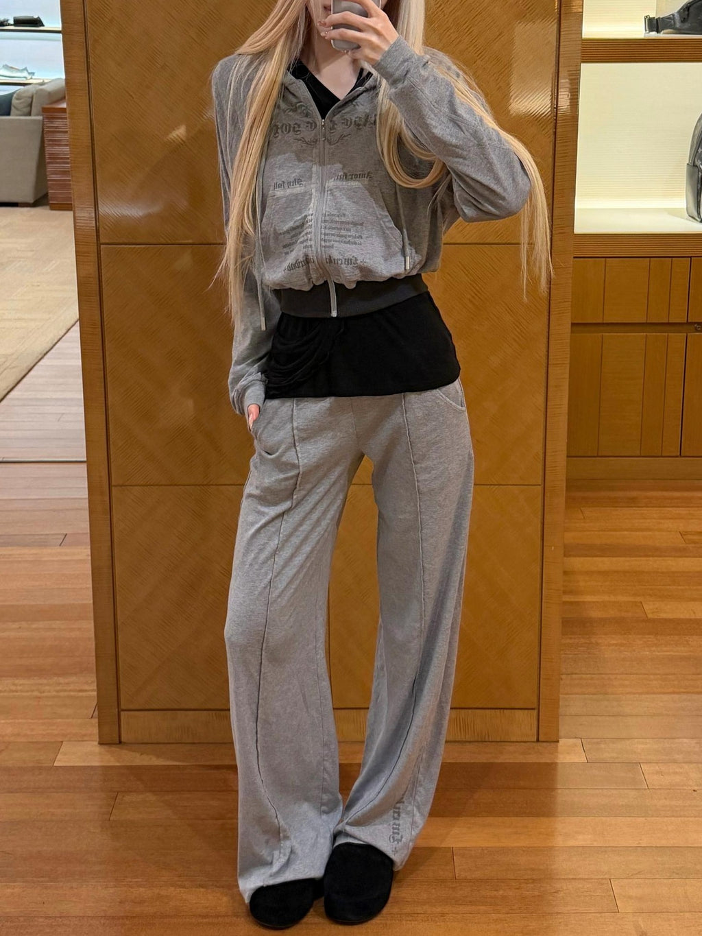 Rase le sol Print Hooded Cropped Relaxed Fit Cotton Blend Women's Tracksuit Sets