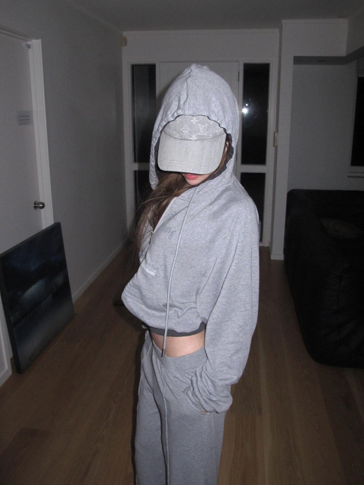 Rase le sol Print Hooded Cropped Relaxed Fit Cotton Blend Women's Tracksuit Sets