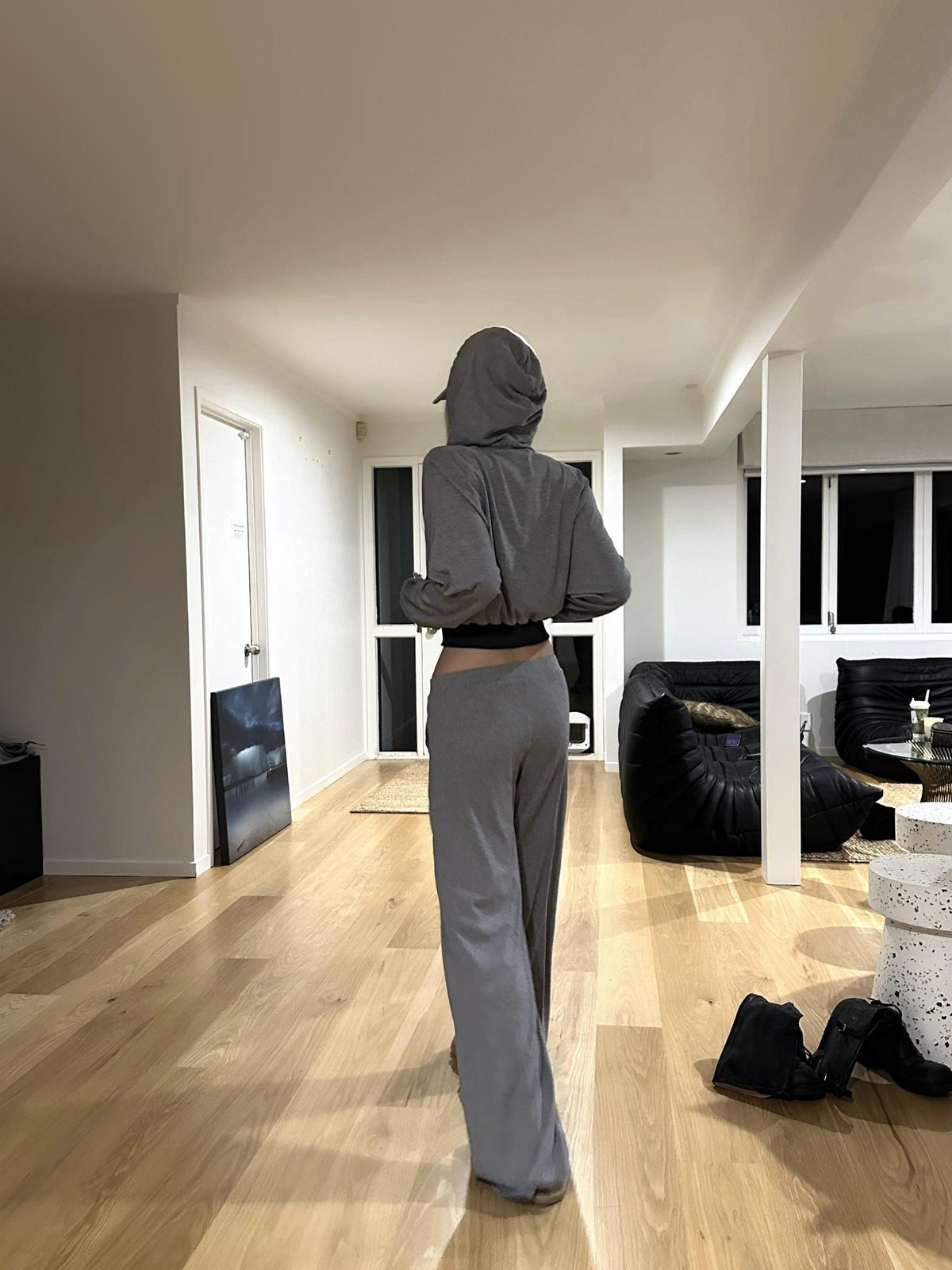 Rase le sol Print Hooded Cropped Relaxed Fit Cotton Blend Women's Tracksuit Sets