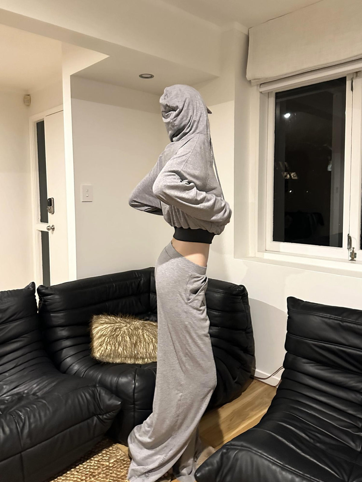 Rase le sol Print Hooded Cropped Relaxed Fit Cotton Blend Women's Tracksuit Sets