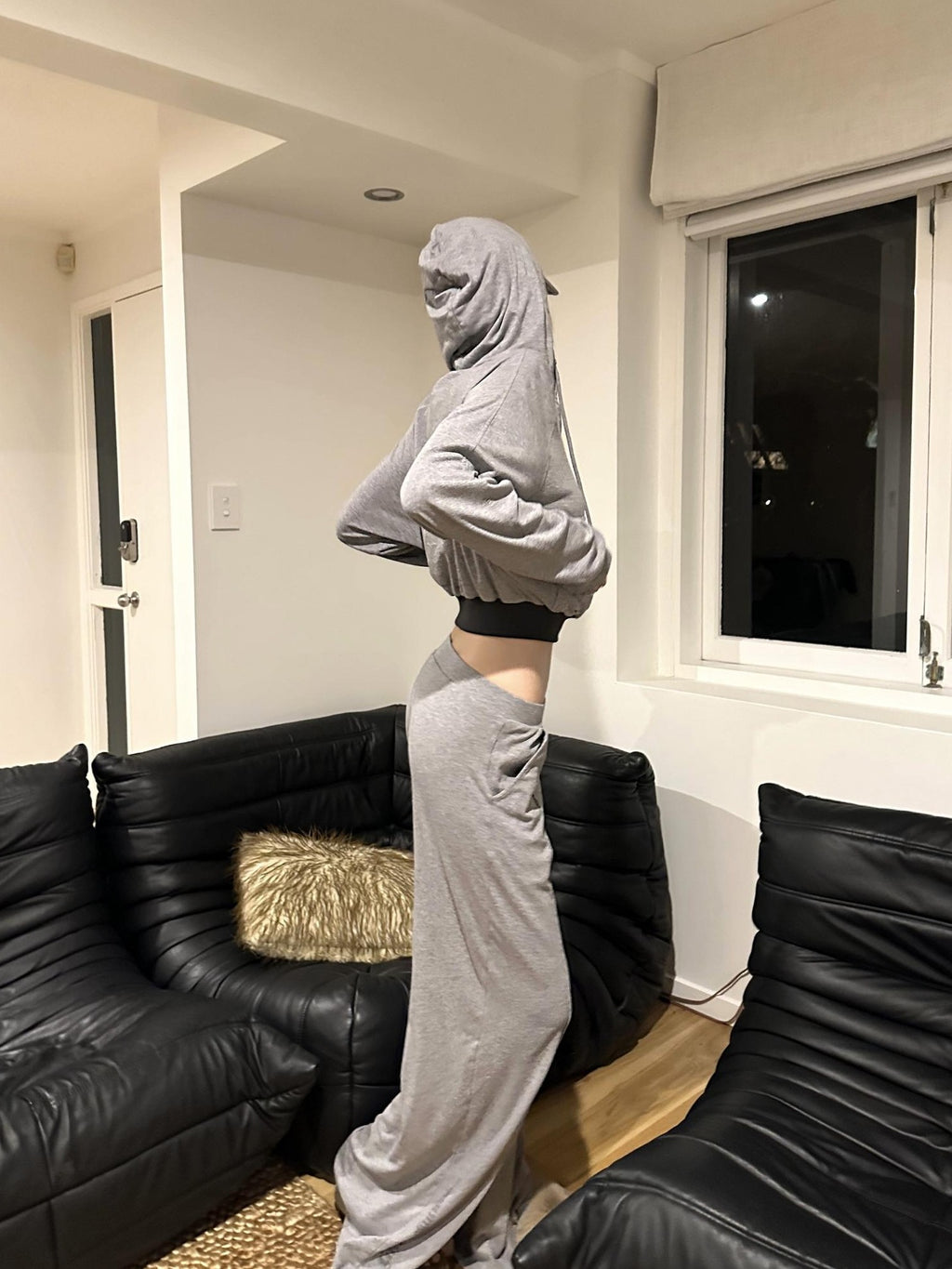 Rase le sol Print Hooded Cropped Relaxed Fit Cotton Blend Women's Tracksuit Sets