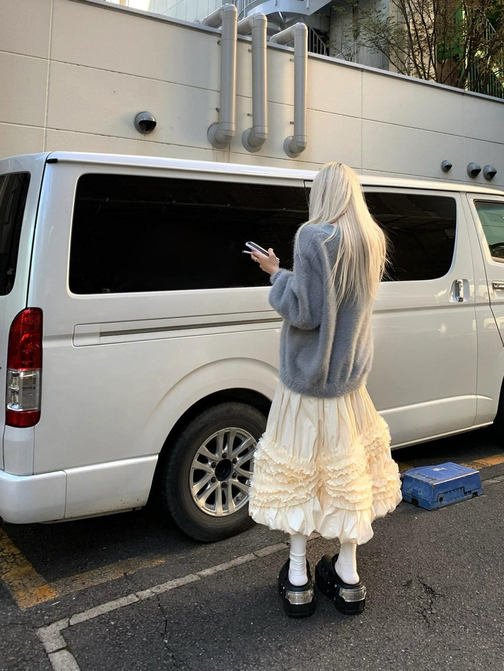 Rase le sol Pure White Sweet Lace Tiered Puffy Bubble Hem Women's Midi Skirts