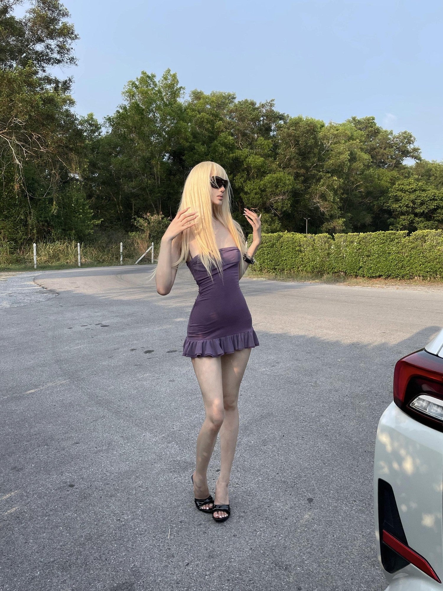Rase le sol Purple Spaghetti Strap Slim Waist Women's Bodycon Mini Dresses