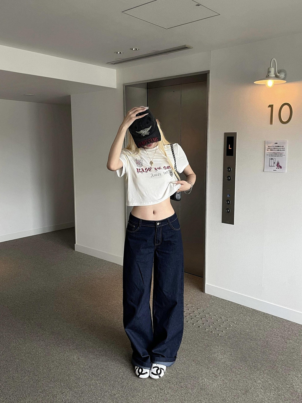 Rase le sol Raw Striped Low Rise Relaxed Straight Women's Denim Wide-leg Jeans