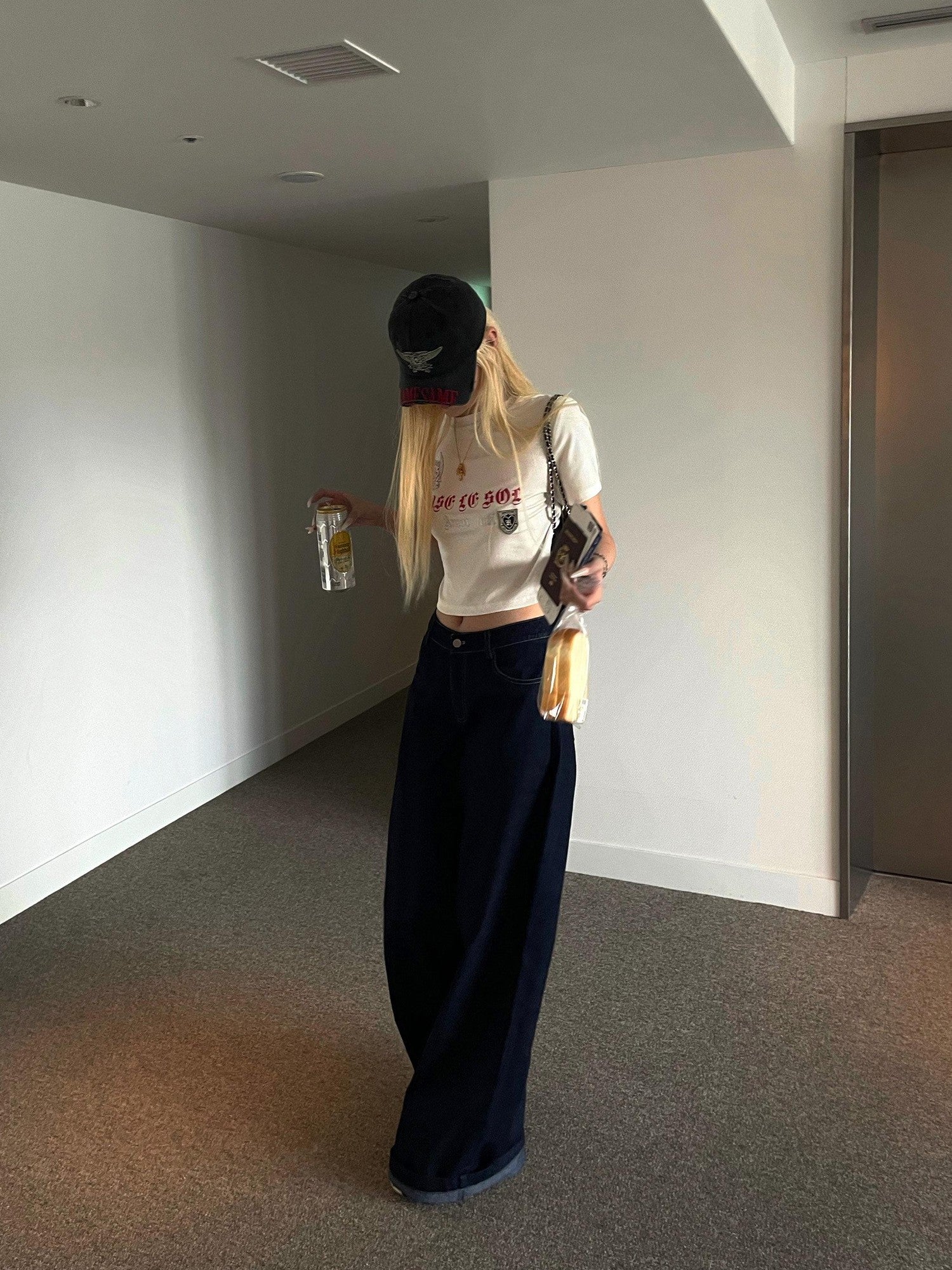 Rase le sol Raw Striped Low Rise Relaxed Straight Women's Denim Wide-leg Jeans