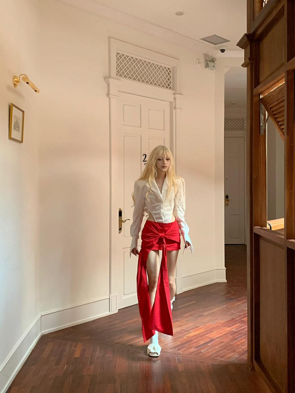 Rase le sol Red Bow Knot Mini Hip Hugging Women's Stretch High Waist Bodycon Skirts
