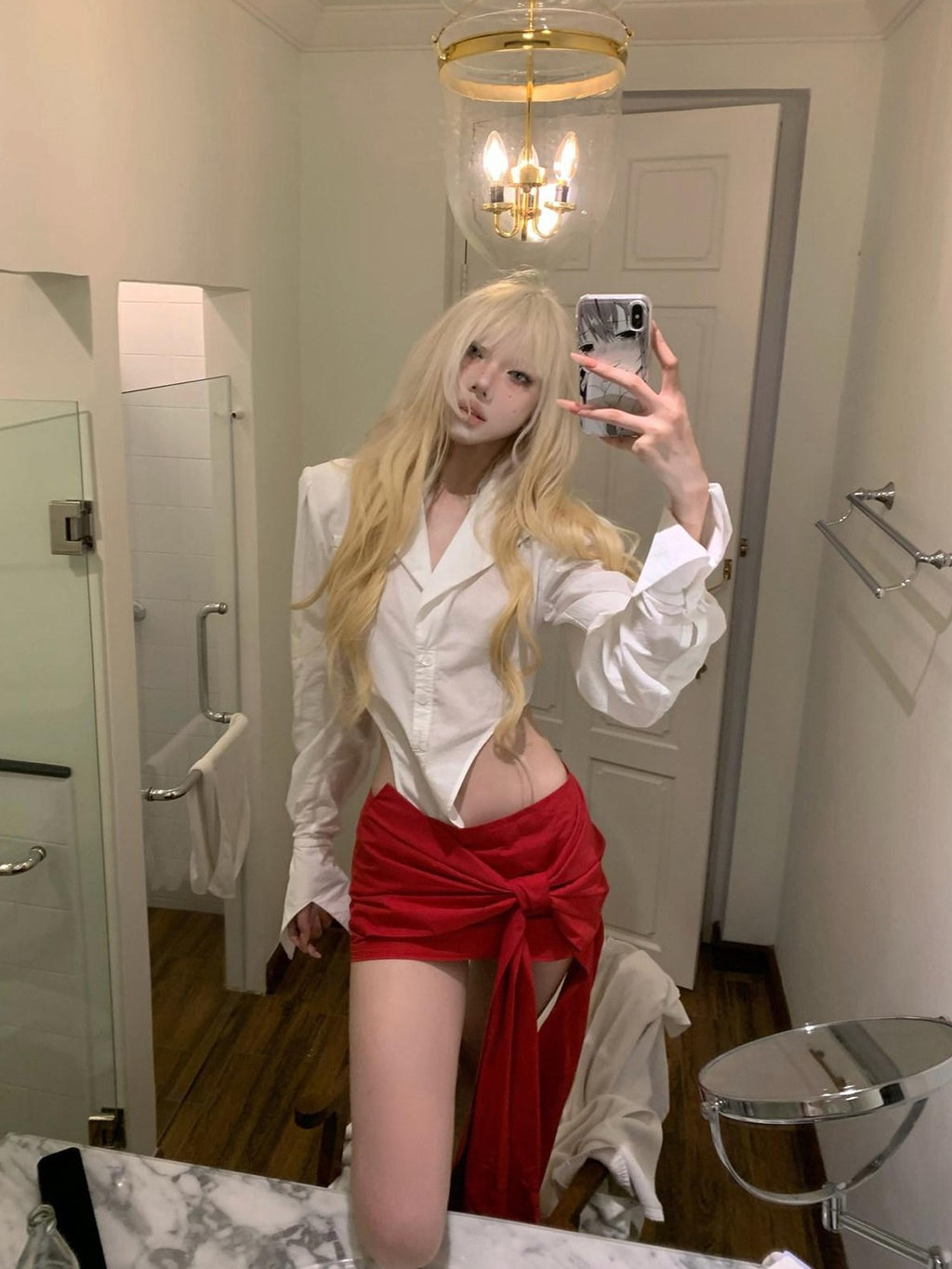 Rase le sol Red Bow Knot Mini Hip Hugging Women's Stretch High Waist Bodycon Skirts