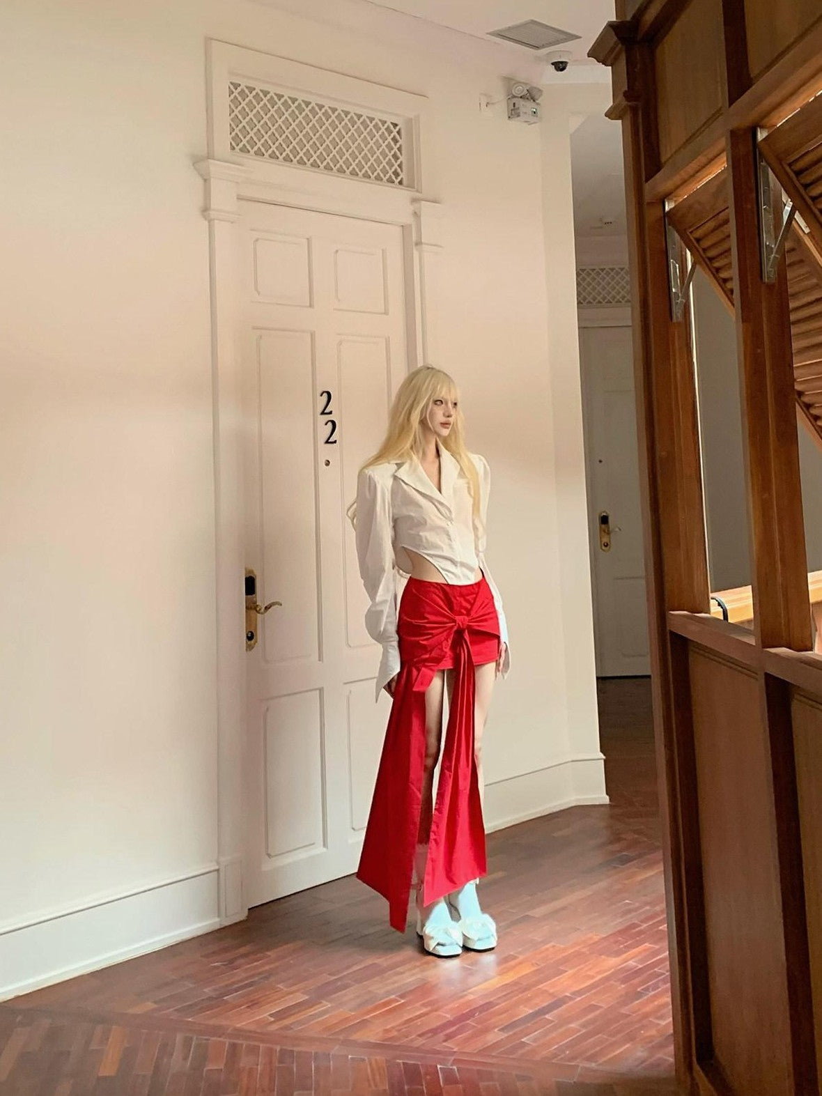 Rase le sol Red Bow Knot Mini Hip Hugging Women's Stretch High Waist Bodycon Skirts