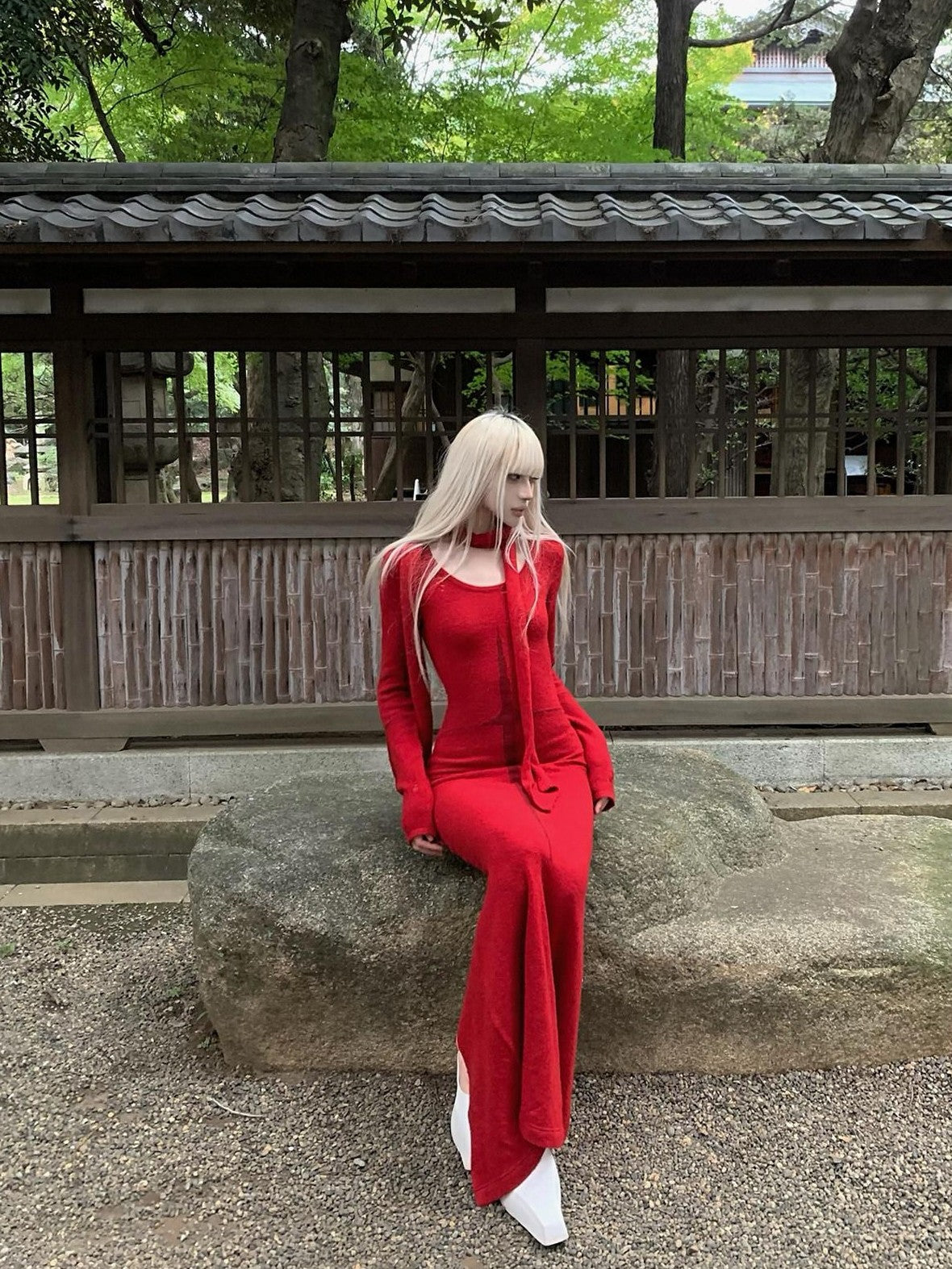 Rase le sol Red Cross Ribbed Slim Fit Women's Sweater Knit Bodycon Maxi Dresses