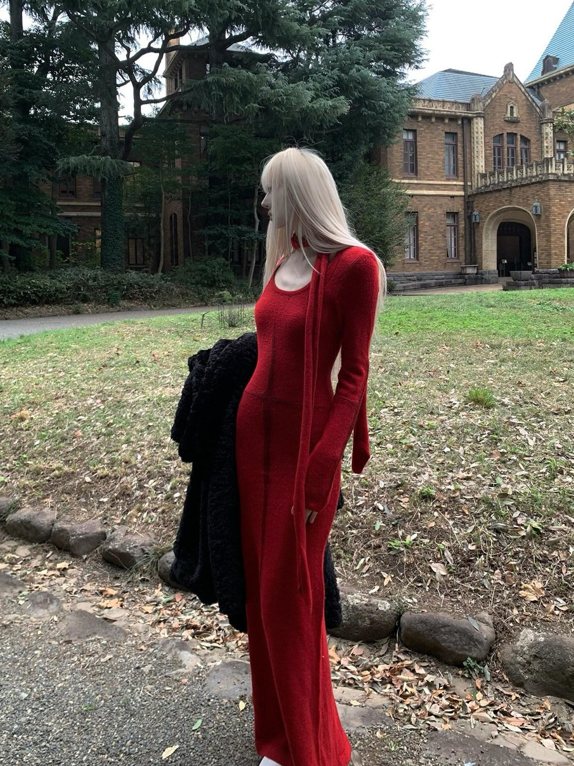 Rase le sol Red Cross Ribbed Slim Fit Women's Sweater Knit Bodycon Maxi Dresses