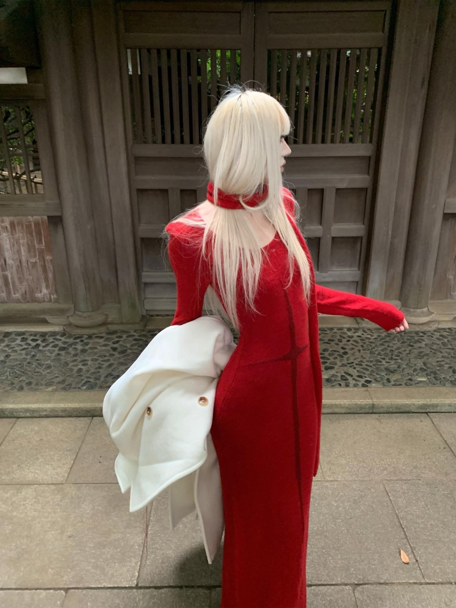 Rase le sol Red Cross Ribbed Slim Fit Women's Sweater Knit Bodycon Maxi Dresses