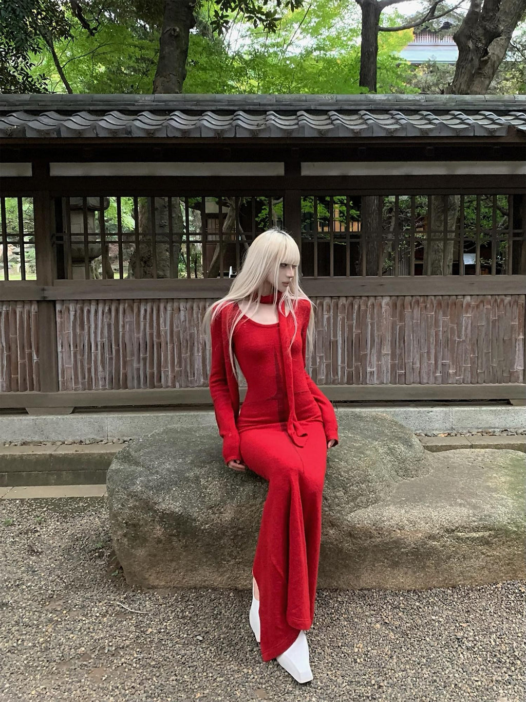 Rase le sol Red Cross Ribbed Slim Fit Women's Sweater Knit Bodycon Maxi Dresses
