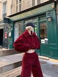 Rase_le_sol_Red_Oversized_Cropped_Women's_Polar_Fleece_Casual_Top_&_Pants_Sets_849827071044_MISSTT