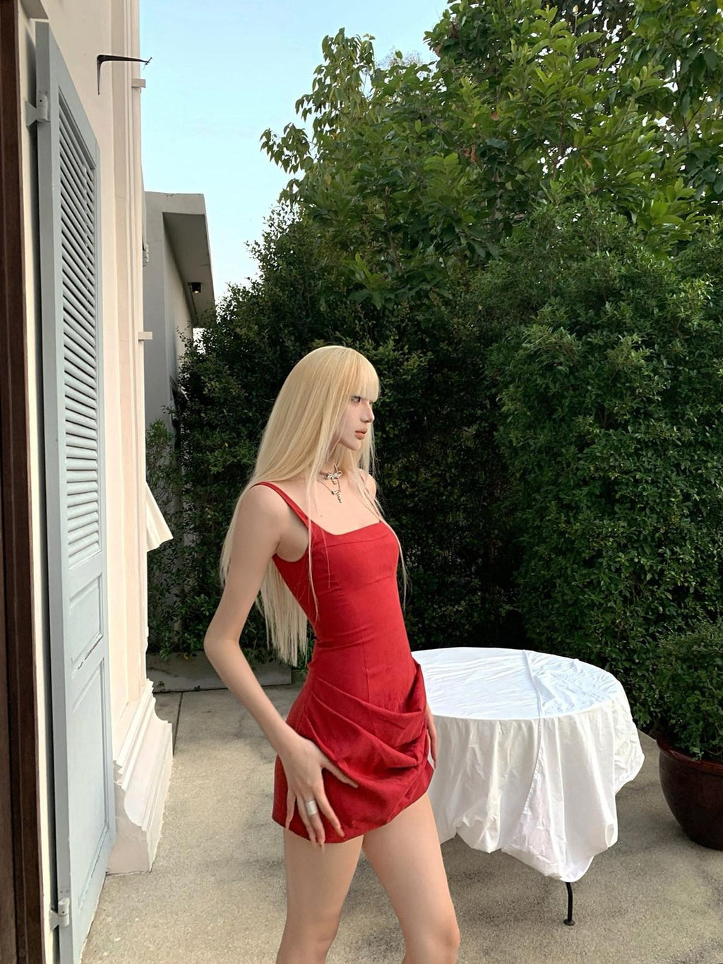 Rase le sol Red Spaghetti Strap Cinched Waist Hip Hugging Women's Bodycon Mini Dresses