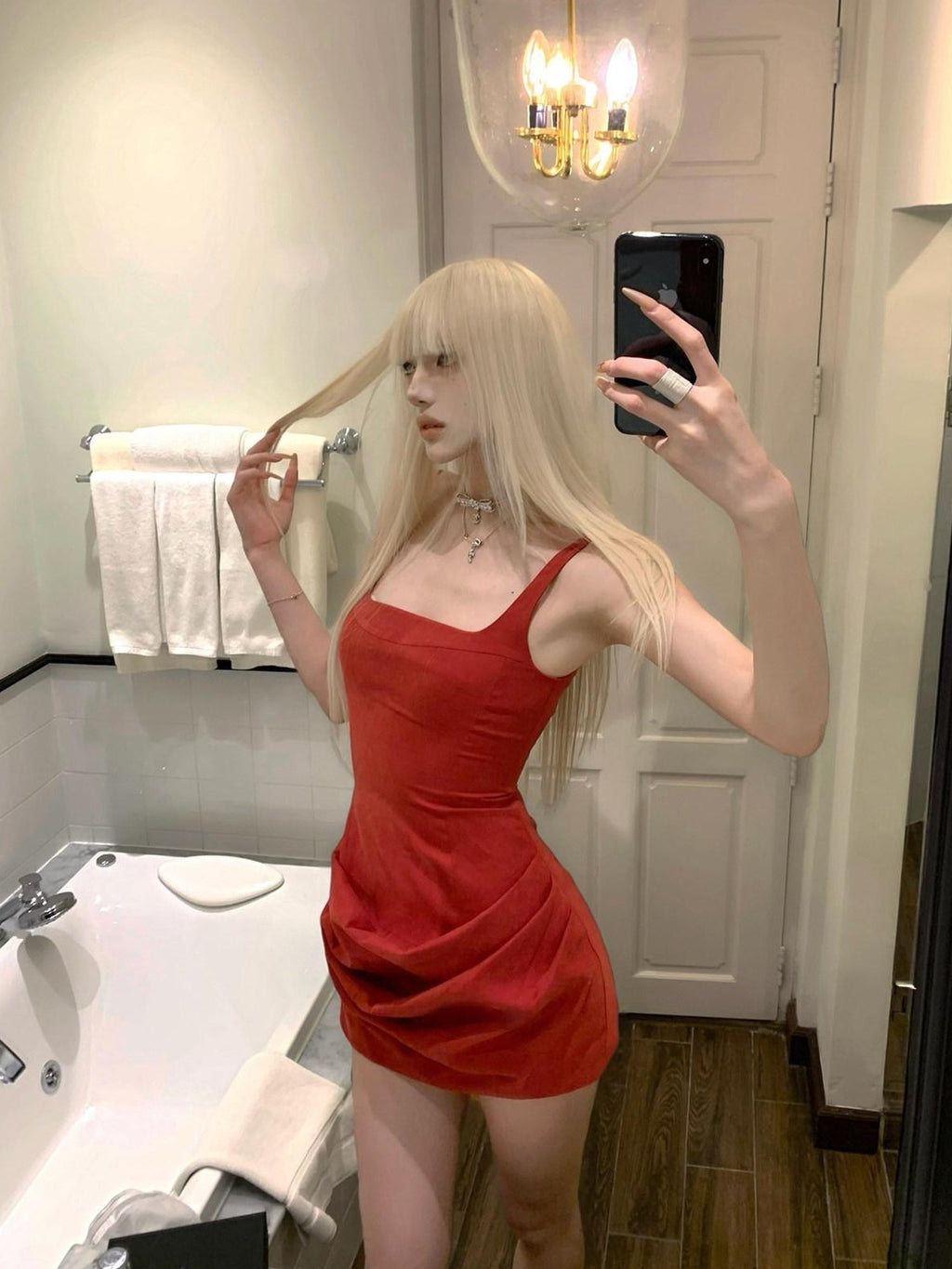 Rase le sol Red Spaghetti Strap Cinched Waist Hip Hugging Women's Bodycon Mini Dresses