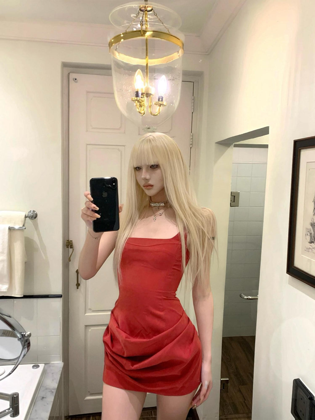 Rase le sol Red Spaghetti Strap Cinched Waist Hip Hugging Women's Bodycon Mini Dresses