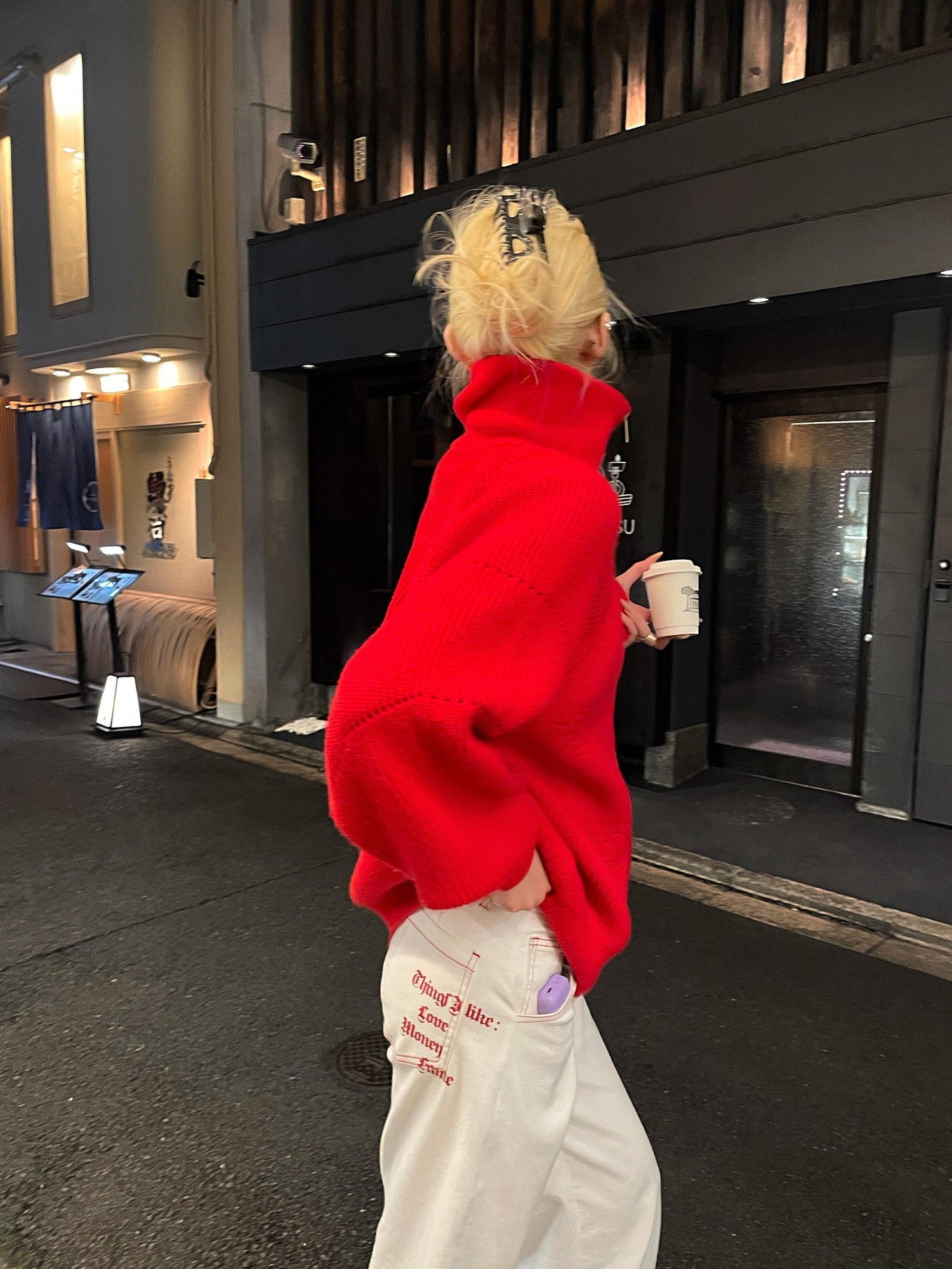Rase le sol Red Zipper Oversized Women's Knitted Sweater Loose Fit Cardigans