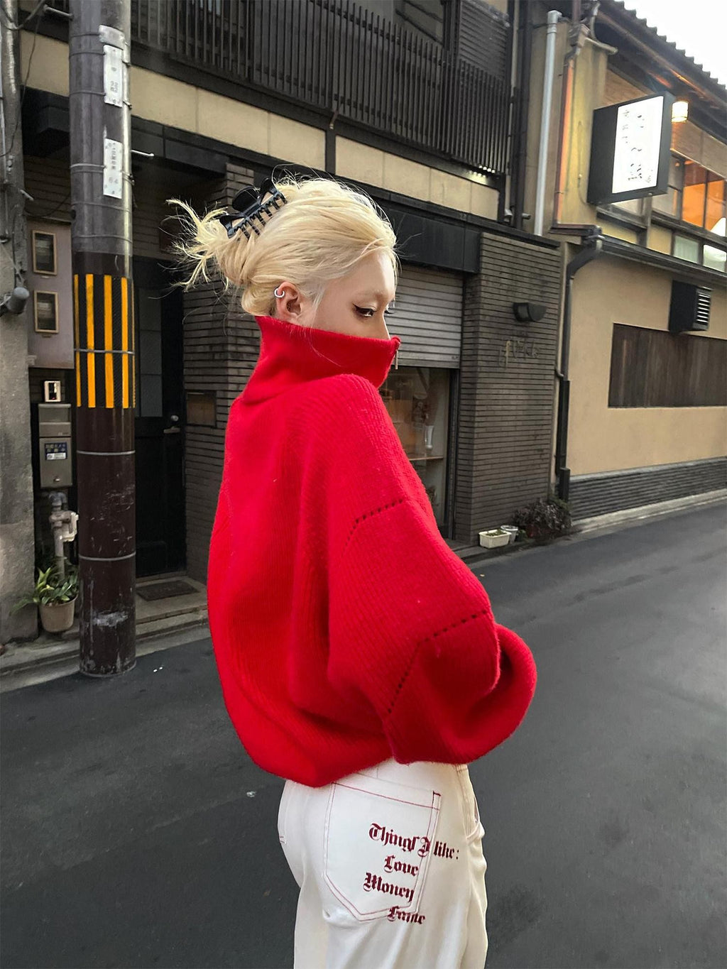 Rase le sol Red Zipper Oversized Women's Knitted Sweater Loose Fit Cardigans