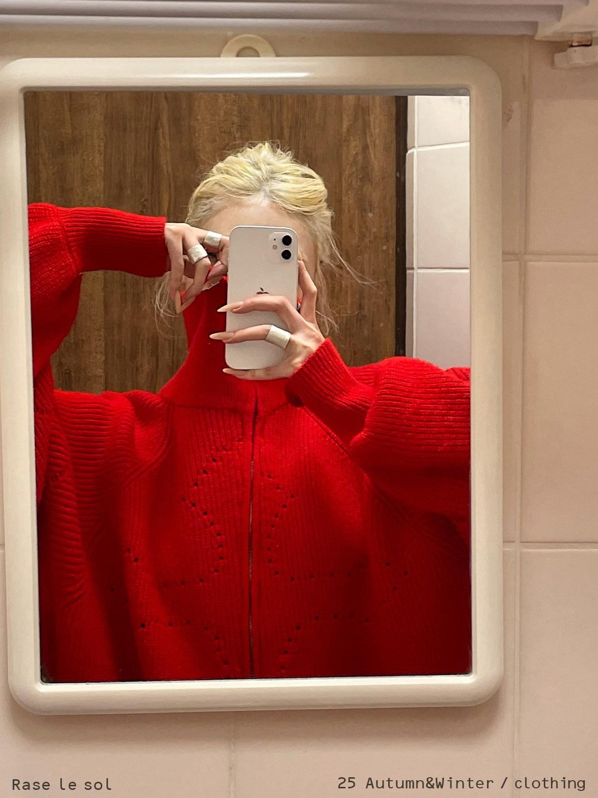 Rase le sol Red Zipper Oversized Women's Knitted Sweater Loose Fit Cardigans