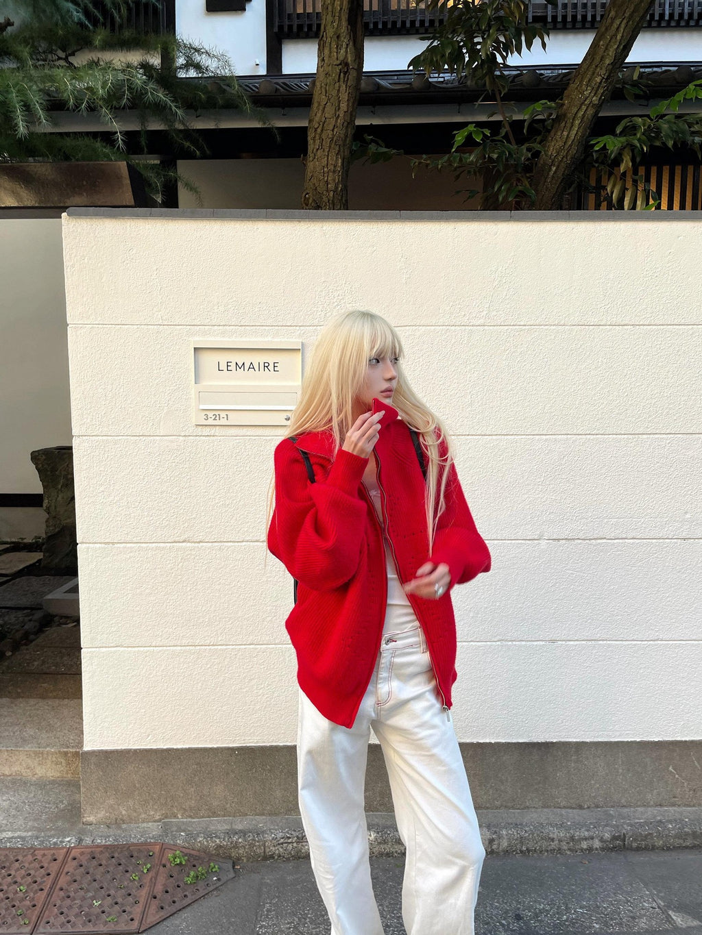 Rase le sol Red Zipper Oversized Women's Knitted Sweater Loose Fit Cardigans