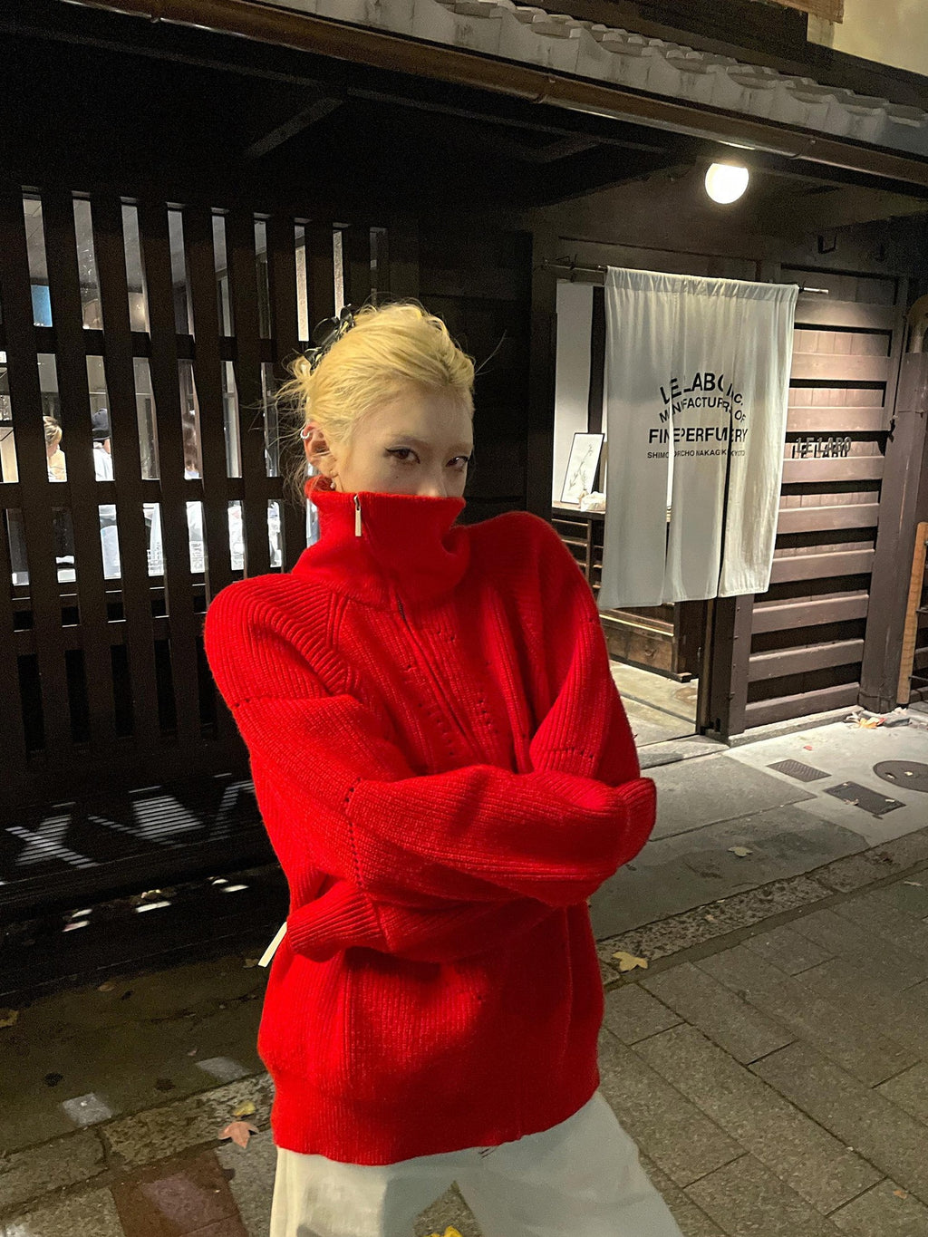 Rase le sol Red Zipper Oversized Women's Knitted Sweater Loose Fit Cardigans