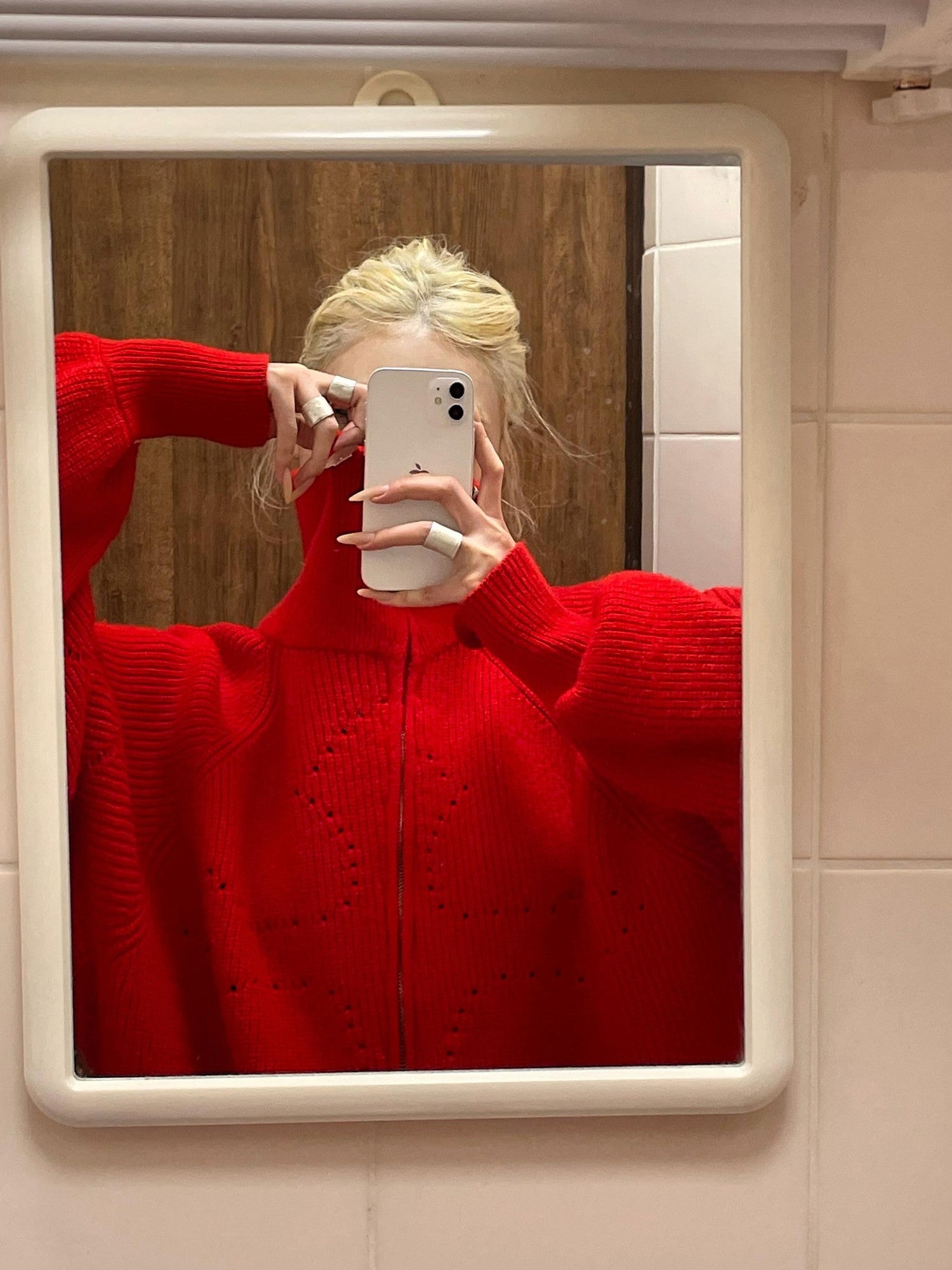 Rase le sol Red Zipper Oversized Women's Knitted Sweater Loose Fit Cardigans