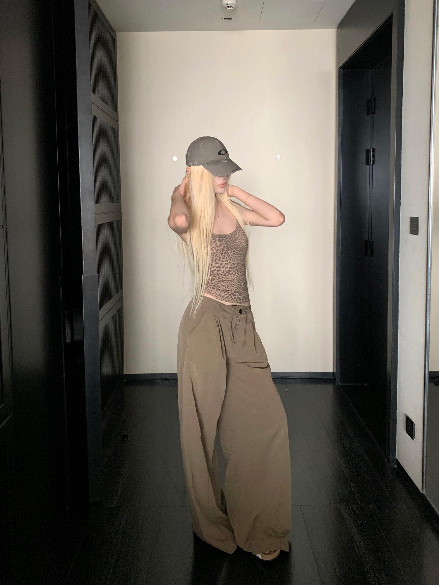 Rase le sol Relaxed Loose American Casual Women's Floor Length Wide-leg Pants