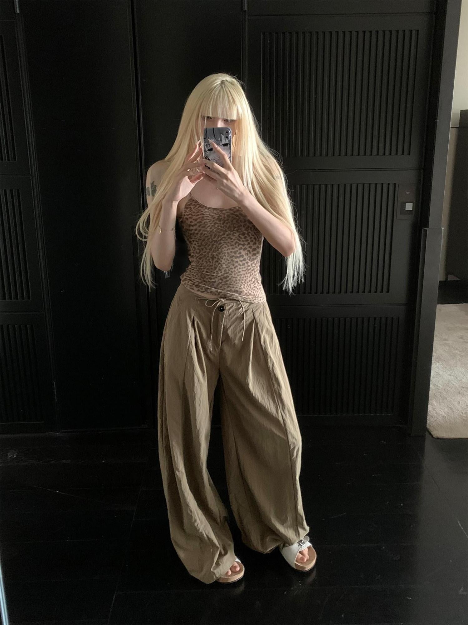 Rase le sol Relaxed Loose American Casual Women's Floor Length Wide-leg Pants