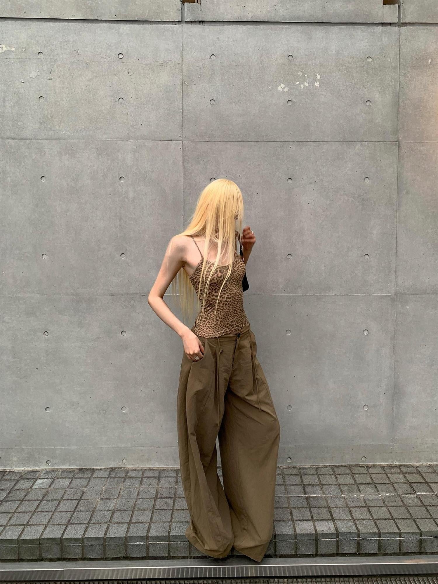 Rase le sol Relaxed Loose American Casual Women's Floor Length Wide-leg Pants