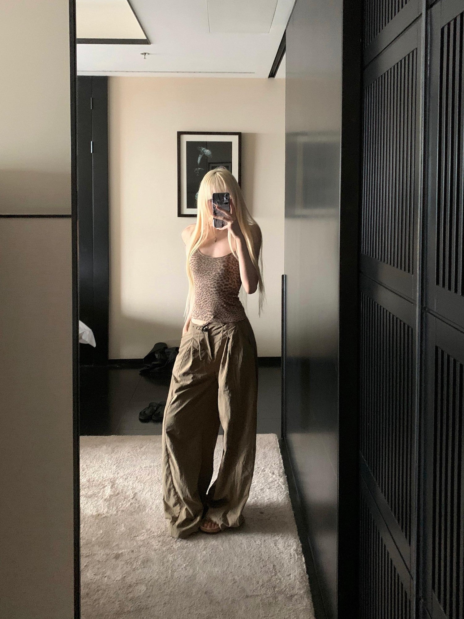 Rase le sol Relaxed Loose American Casual Women's Floor Length Wide-leg Pants