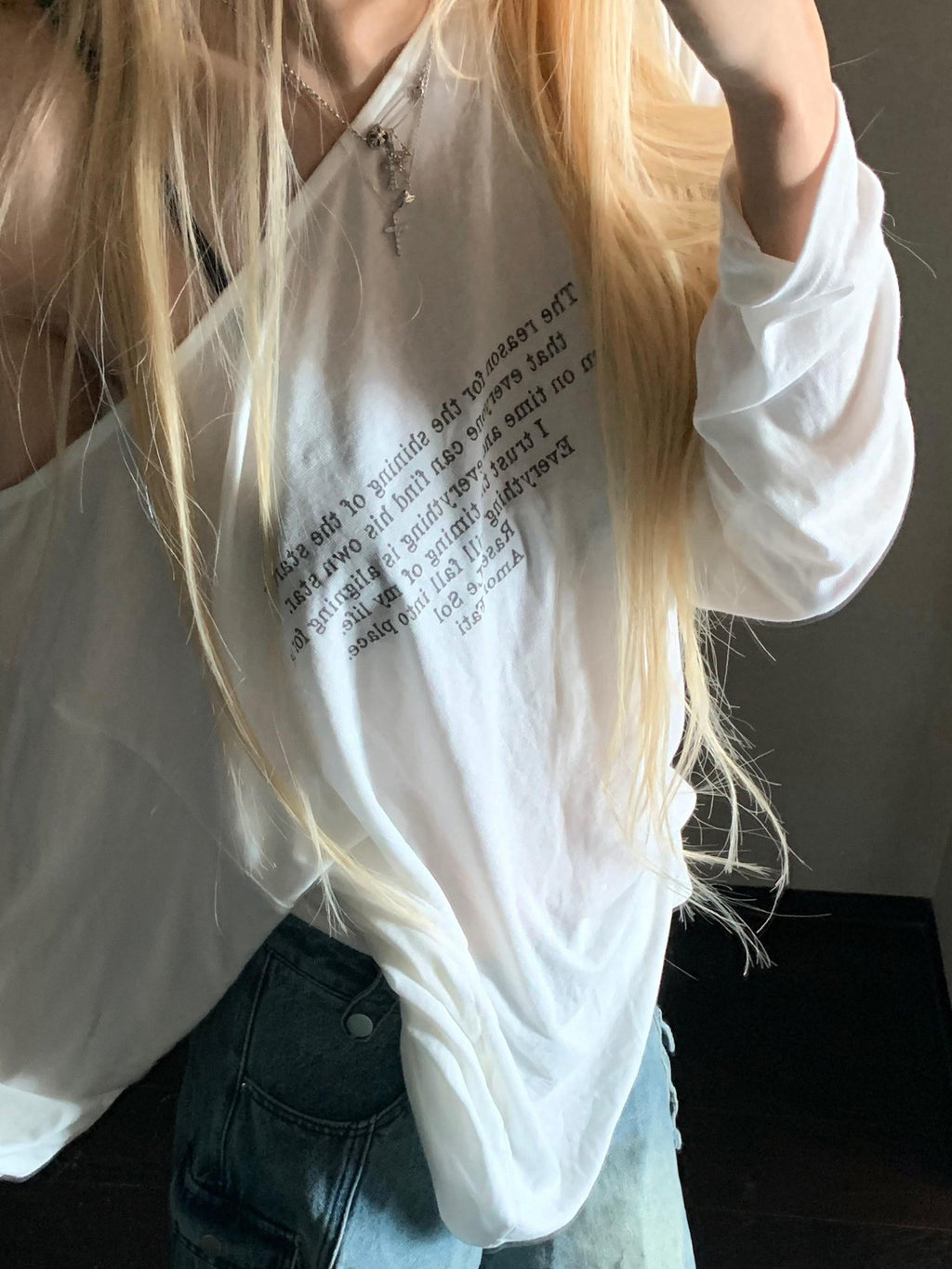 Rase le sol Relaxed Oversized Letter Print Boxy Coverup Women's Long Sleeve T-shirts