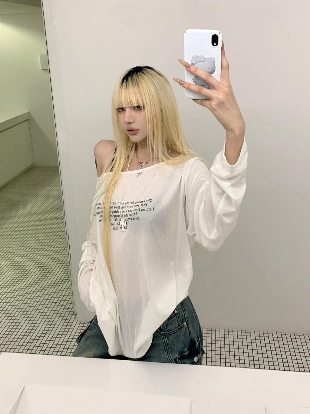Rase le sol Relaxed Oversized Letter Print Boxy Coverup Women's Long Sleeve T-shirts