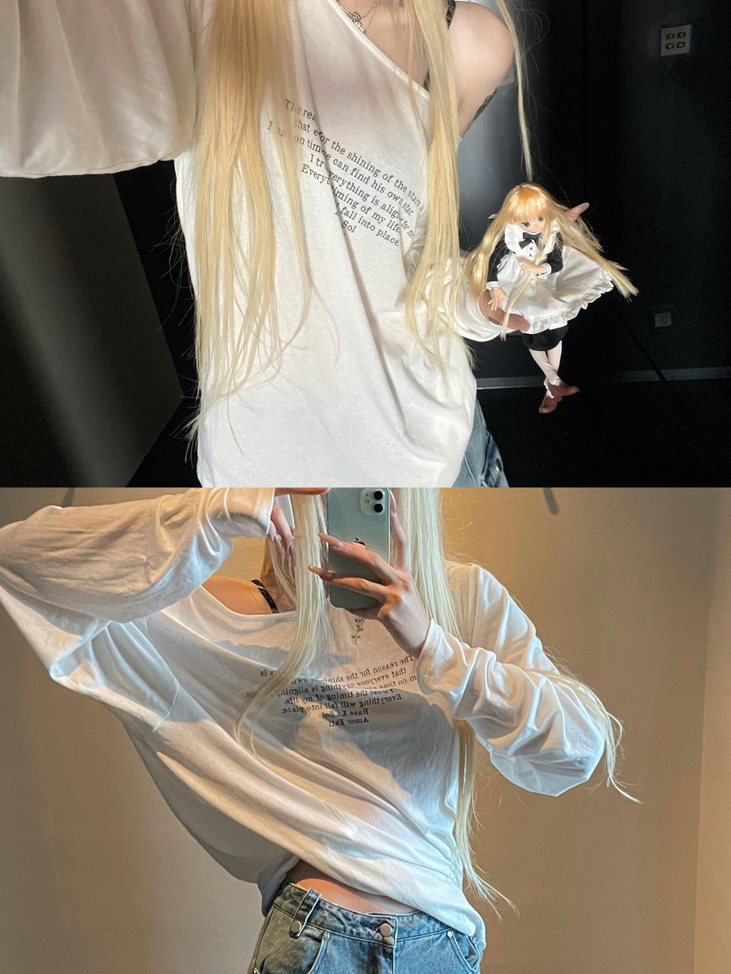 Rase le sol Relaxed Oversized Letter Print Boxy Coverup Women's Long Sleeve T-shirts