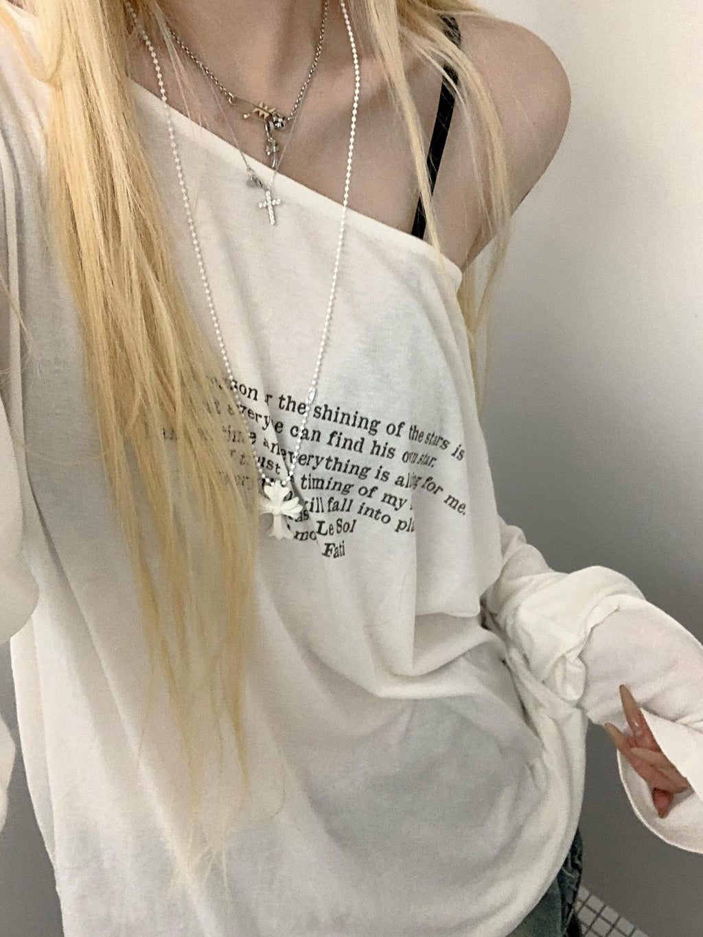 Rase le sol Relaxed Oversized Letter Print Boxy Coverup Women's Long Sleeve T-shirts