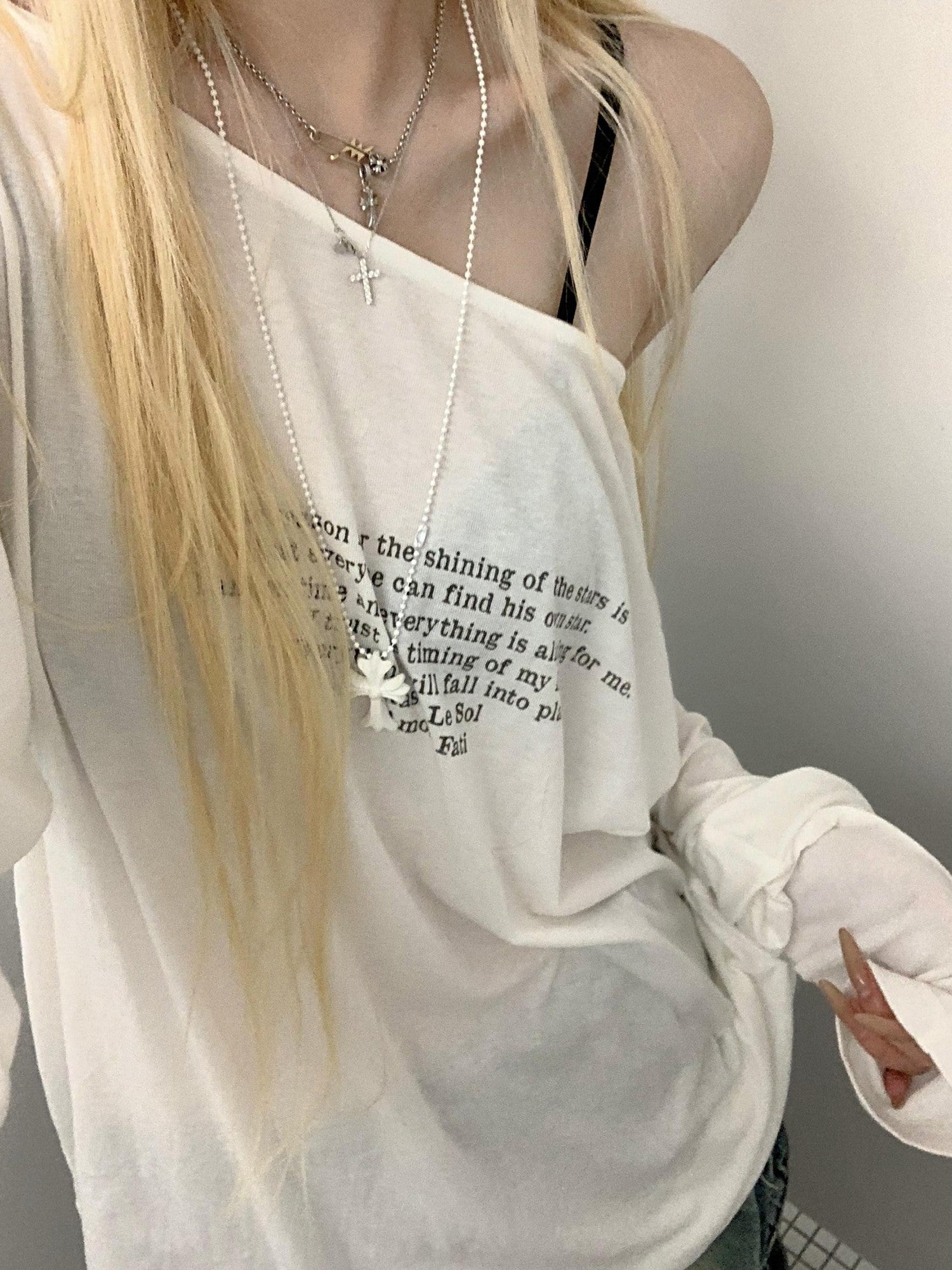 Rase le sol Relaxed Oversized Letter Print Boxy Coverup Women's Long Sleeve T-shirts