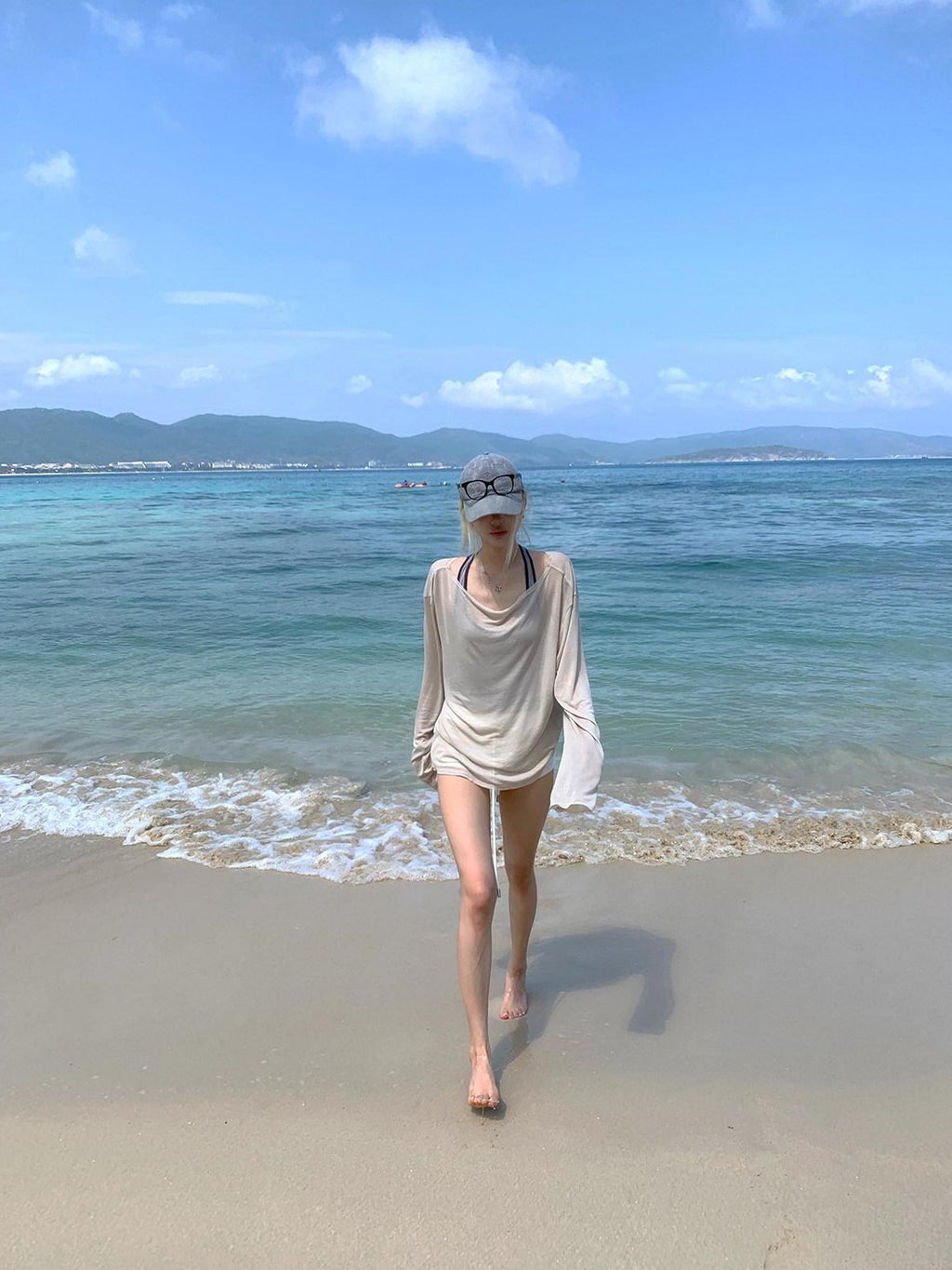 Rase le sol Relaxed Sun Protective Semi Sheer Women's Tencel Long Sleeve T-shirts