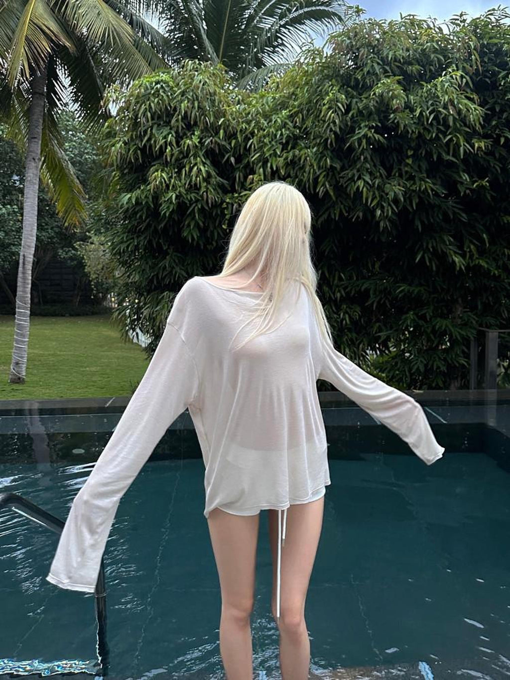 Rase le sol Relaxed Sun Protective Semi Sheer Women's Tencel Long Sleeve T-shirts