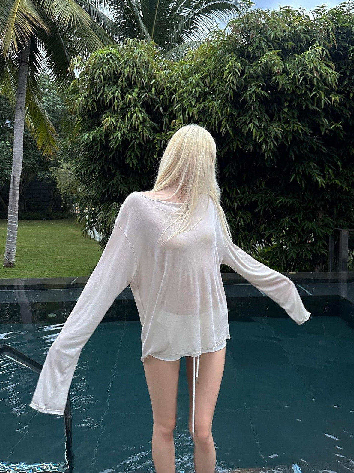 Rase le sol Relaxed Sun Protective Semi Sheer Women's Tencel Long Sleeve T-shirts