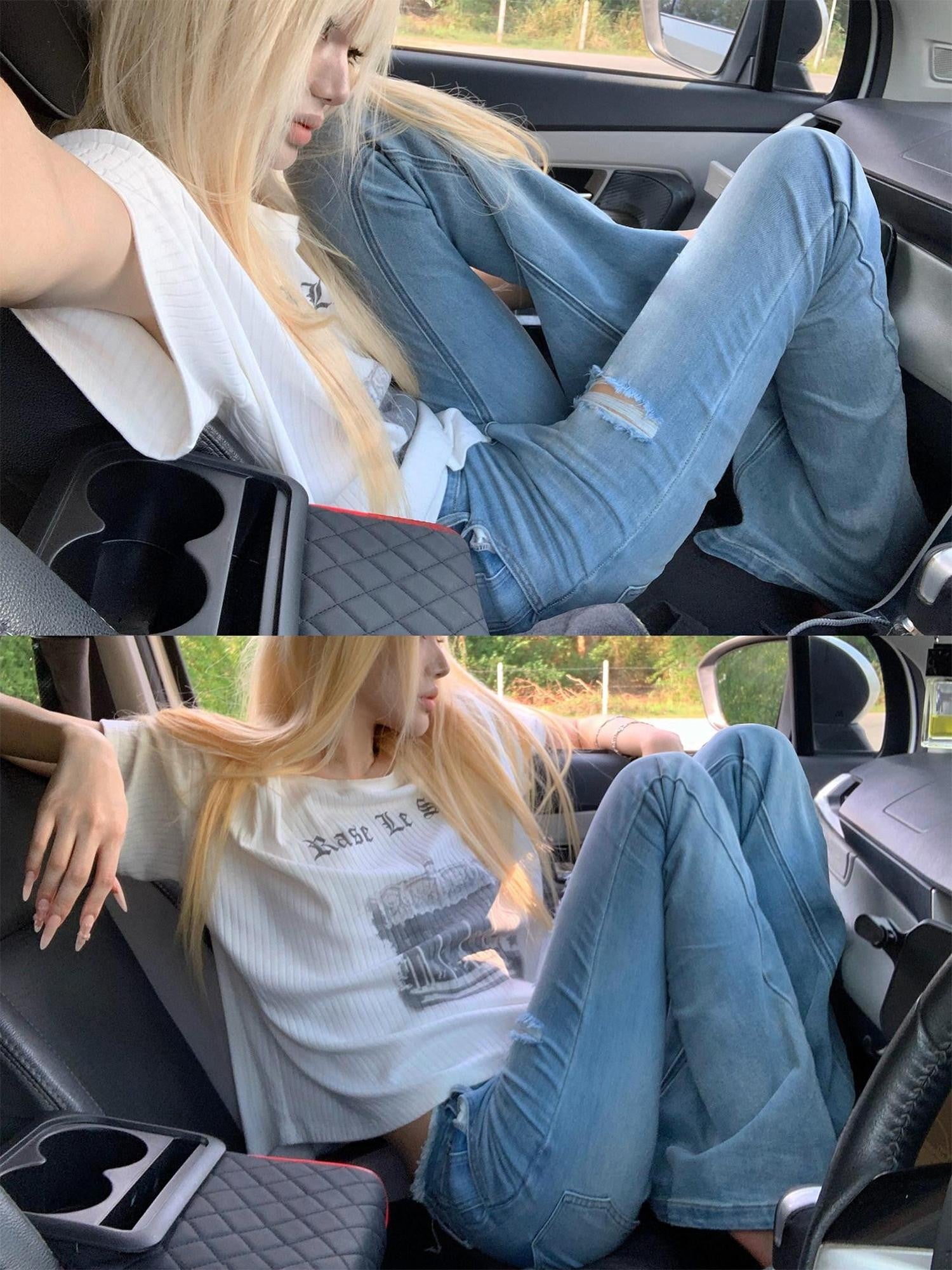 Rase le sol Ripped Low Rise Slim Fit Micro Flare Women's Denim Flare Jeans