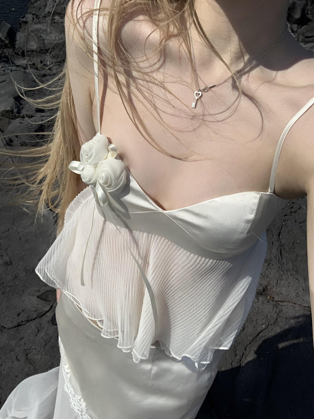 Rase le sol Rose Floral Strappy Camisole And Skirt Women's Matching Skirt Sets